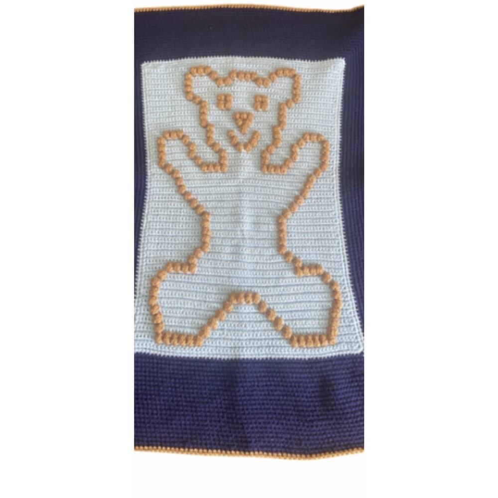 Vintage Handmade Crochet Bear Throw Blanket 36 Wide X 42 Long